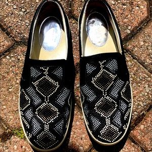 Michael Kors beaded Loafers.  Size 7.  Black, Grey, Silver & Gold coloured.